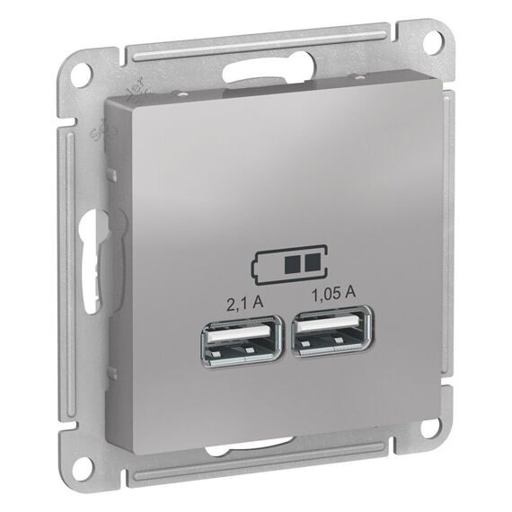 ATN000333 ATLASDESIGN USB РОЗЕТКА, 5В, 1 порт x 2,1 А, 2 порта х 1,05 А,механизм, АЛЮМИНИЙ