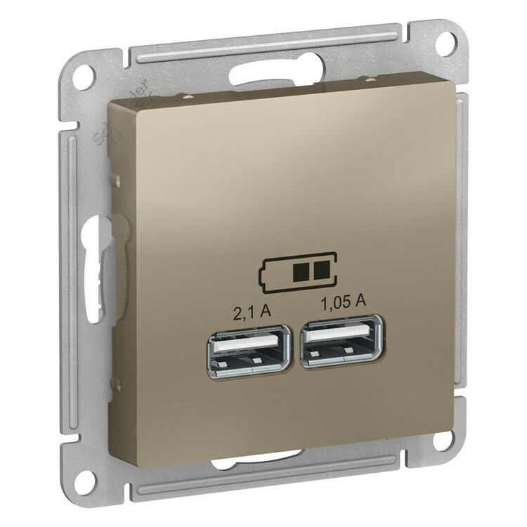 ATN000533 ATLASDESIGN USB РОЗЕТКА, 5В, 1 порт x 2,1 А, 2 порта х 1,05 А, механизм, ШАМПАНЬ