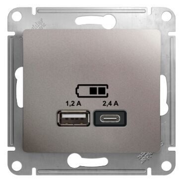 GSL001239 GLOSSA USB РОЗЕТКА A+С, 5В/2,4А, 2х5В/1,2 А, механизм, ПЛАТИНА