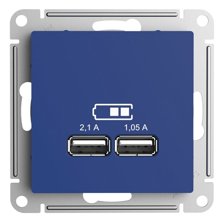 ATN001133 ATLASDESIGN USB РОЗЕТКА A+A, 5В/2,1 А, 2х5В/1,05 А, механизм, АКВАМАРИН