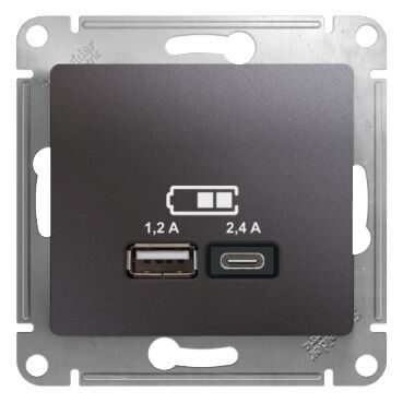 GSL001339 GLOSSA USB РОЗЕТКА A+С, 5В/2,4А, 2х5В/1,2 А, механизм, ГРАФИТ