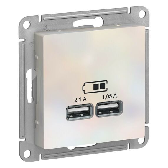 ATN000433 ATLASDESIGN USB РОЗЕТКА, 5В, 1 порт x 2,1 А, 2 порта х 1,05 А, механизм, ЖЕМЧУГ