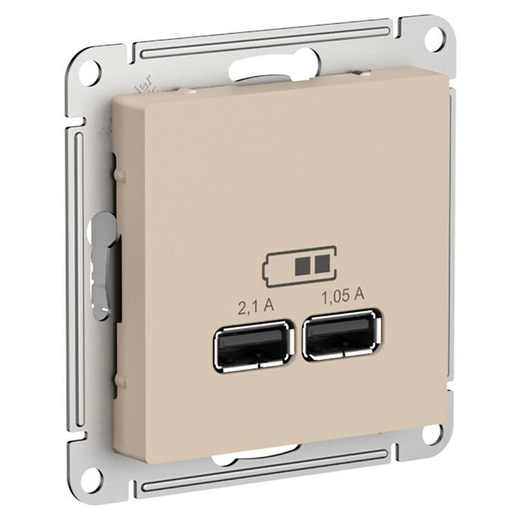 ATN001233 ATLASDESIGN USB РОЗЕТКА A+A, 5В/2,1 А, 2х5В/1,05 А, механизм, ПЕСОЧНЫЙ