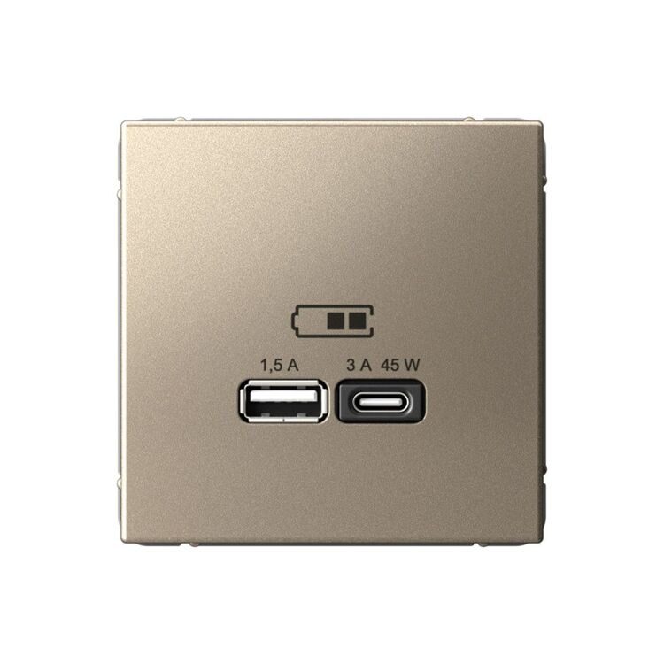 GAL000529 ARTGALLERY USB РОЗЕТКА A + тип-C 45Вт высокоскор.заряд. QC, PD, механизм, ШАМПАНЬ