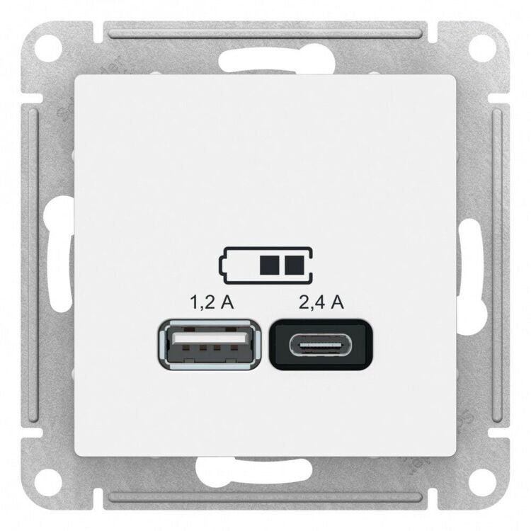 ATN001339 ATLASDESIGN USB РОЗЕТКА А+С, 5В/2,4 А, 2х5В/1,2 А, механизм, ЛОТОС