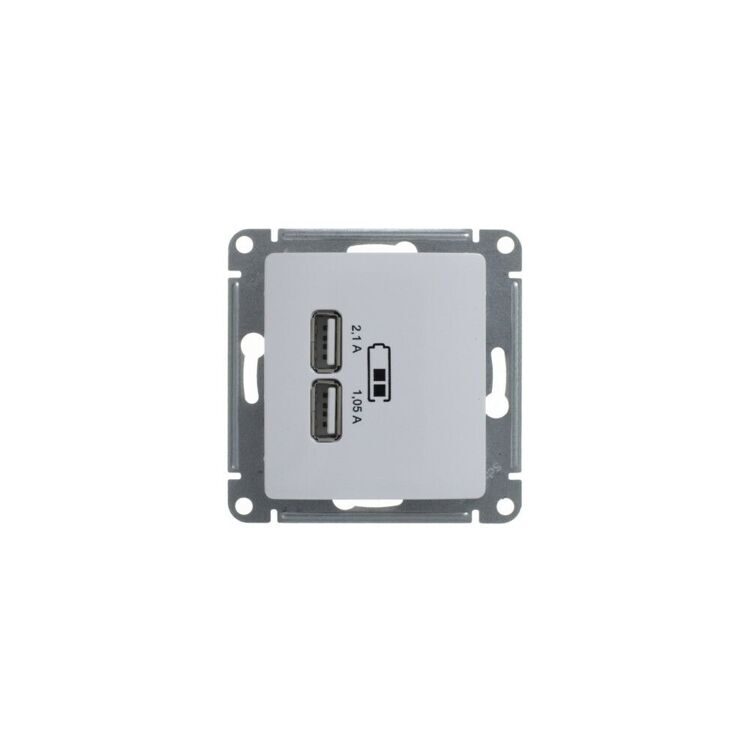 GSL000133 GLOSSA USB РОЗЕТКА, 5В/2100мА, 2х5В/1050мА, механизм, БЕЛЫЙ