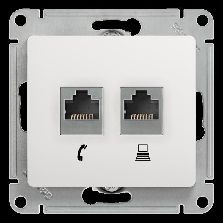 GSL000185 GLOSSA РОЗЕТКА двойная RJ11+RJ45, кат.5E, механизм, БЕЛЫЙ  (MS)