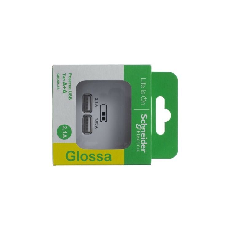 GSL000133 GLOSSA USB РОЗЕТКА, 5В/2100мА, 2х5В/1050мА, механизм, БЕЛЫЙ  (MS)