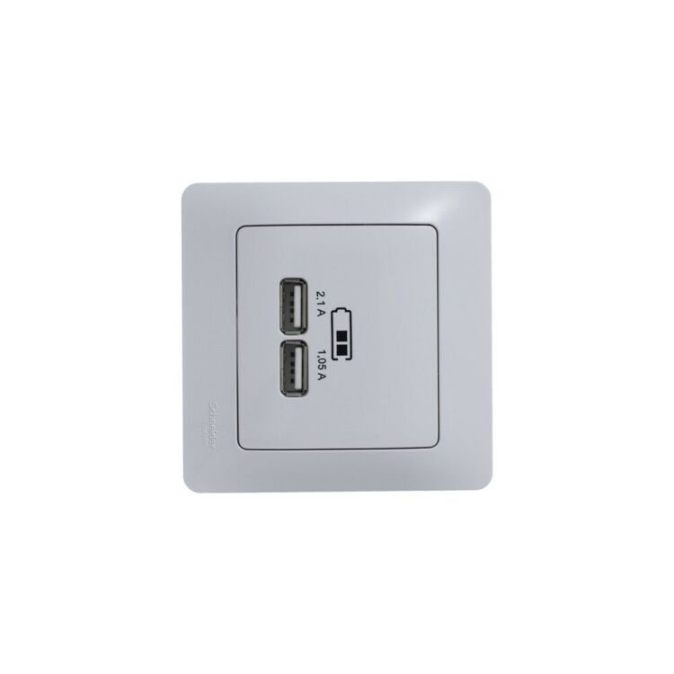 GSL000133 GLOSSA USB РОЗЕТКА, 5В/2100мА, 2х5В/1050мА, механизм, БЕЛЫЙ  (MS)