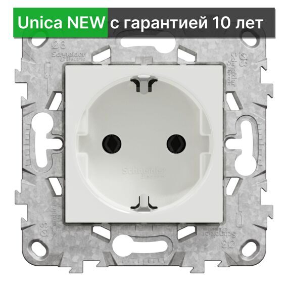 NU503618 UNICA NEW РОЗЕТКА с заземлением, без шторок, винт. зажим, 16 А, 250 В, БЕЛЫЙ