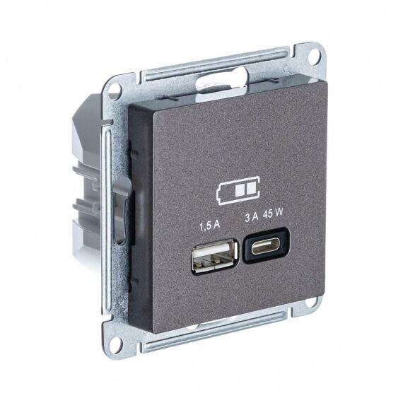 ATN000629 ATLASDESIGN USB РОЗЕТКА A + тип-C 45W высокоскор.заряд. QC, PD, механизм, МОККО