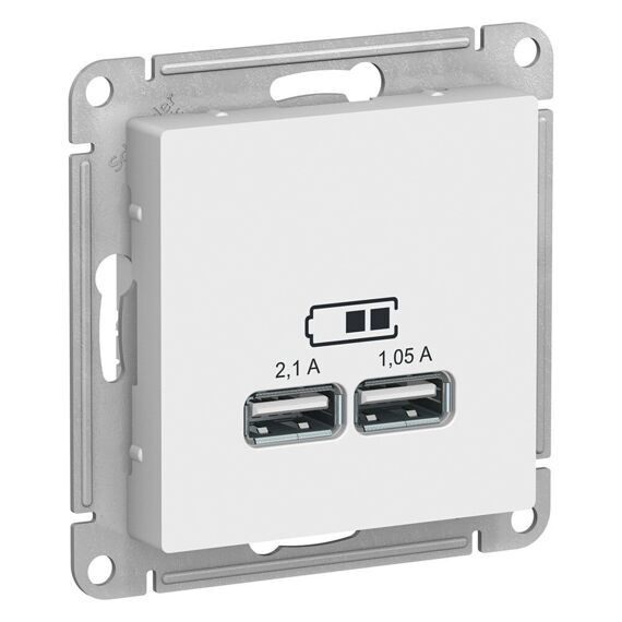 ATN000133 ATLASDESIGN USB РОЗЕТКА, 5В, 1 порт x 2,1 А, 2 порта х 1,05 А, механизм, БЕЛЫЙ